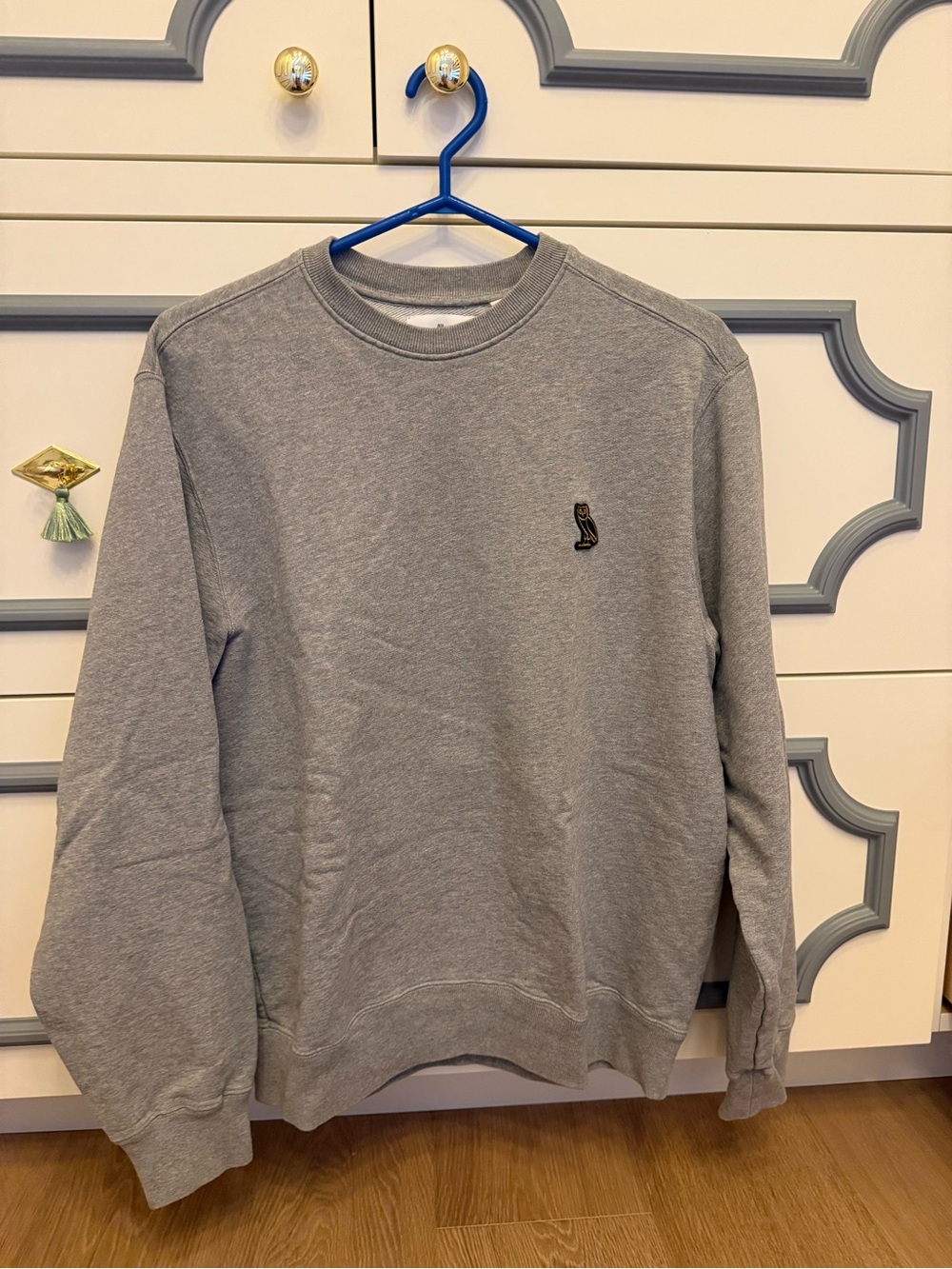 OVO Men's Heather Grey Crewneck Sweatshirt with Owl Logo